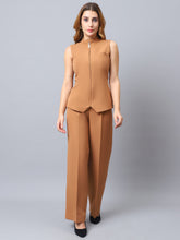 Golden Edge Zip-Up Waistcoat Top Beige
